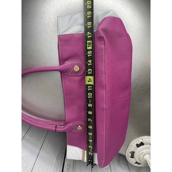 Sigrid Olsen Leather Shoulder Bag Pink Color Block Top Handle Tote - Picture 6 of 7